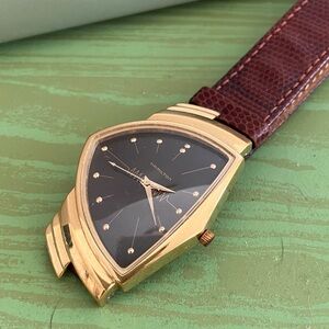 VTG Hamilton Ventura 6108 Black and Gold-plated Triangle Face Men's Watch